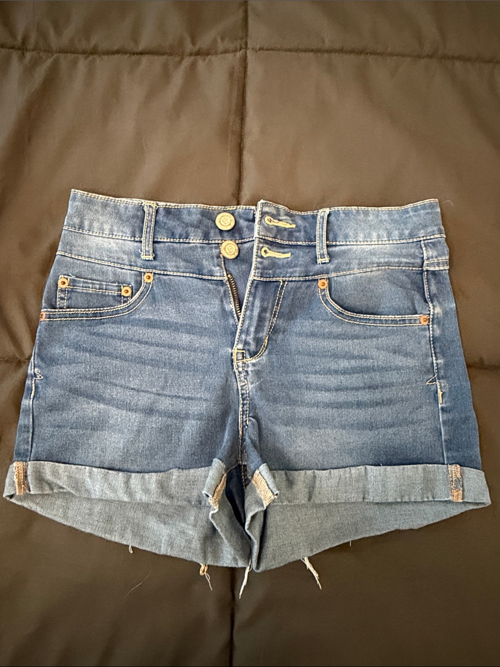 Aeropostale Blue Rolled-Hem Denim Shorts with Double Button